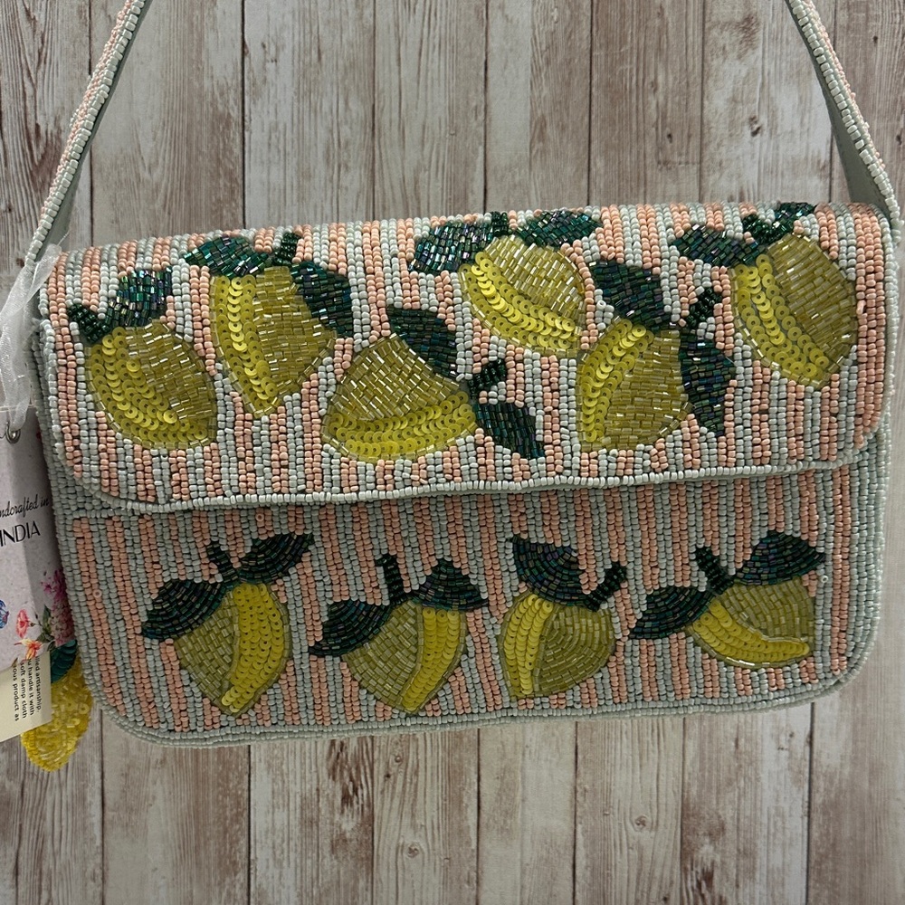 Made in India handmade NWT 🍋 Lemon Beaded Handbag shoulder satchel